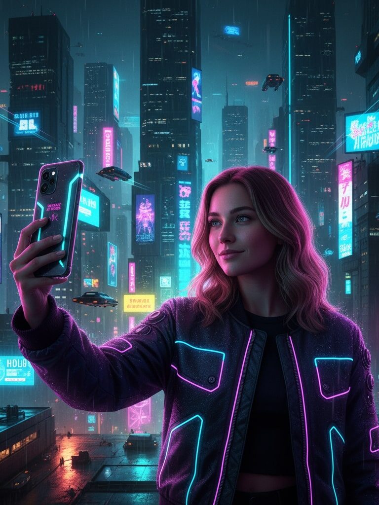 Neon Cyberpunk Style Instagram Photo