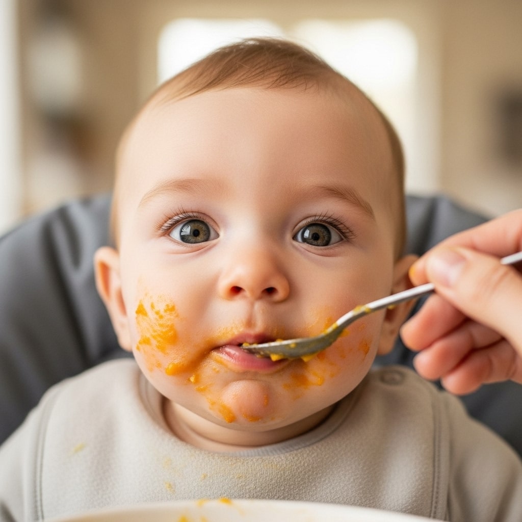 baby experiencing first taste of food with genuine reaction