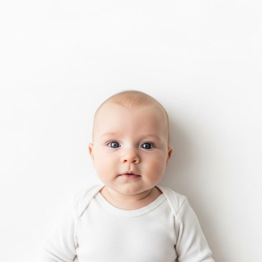 baby in white onesie on white background