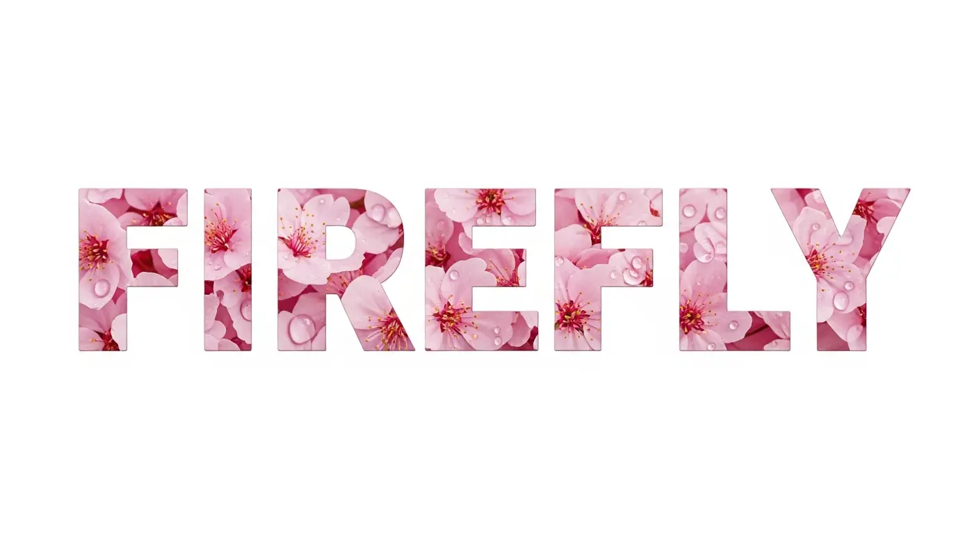 Adobe Firefly text effects showing stylized letters with nature texture and floral elements