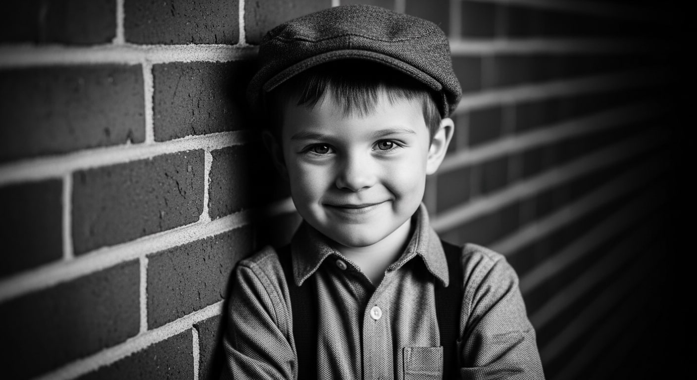 Dramatic black and white portrait with artistic lighting and deep shadows created using Gemini AI