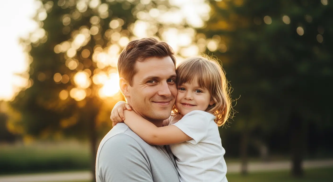 Father holding young child in loving embrace for heartwarming 8K portrait created with Gemini AI