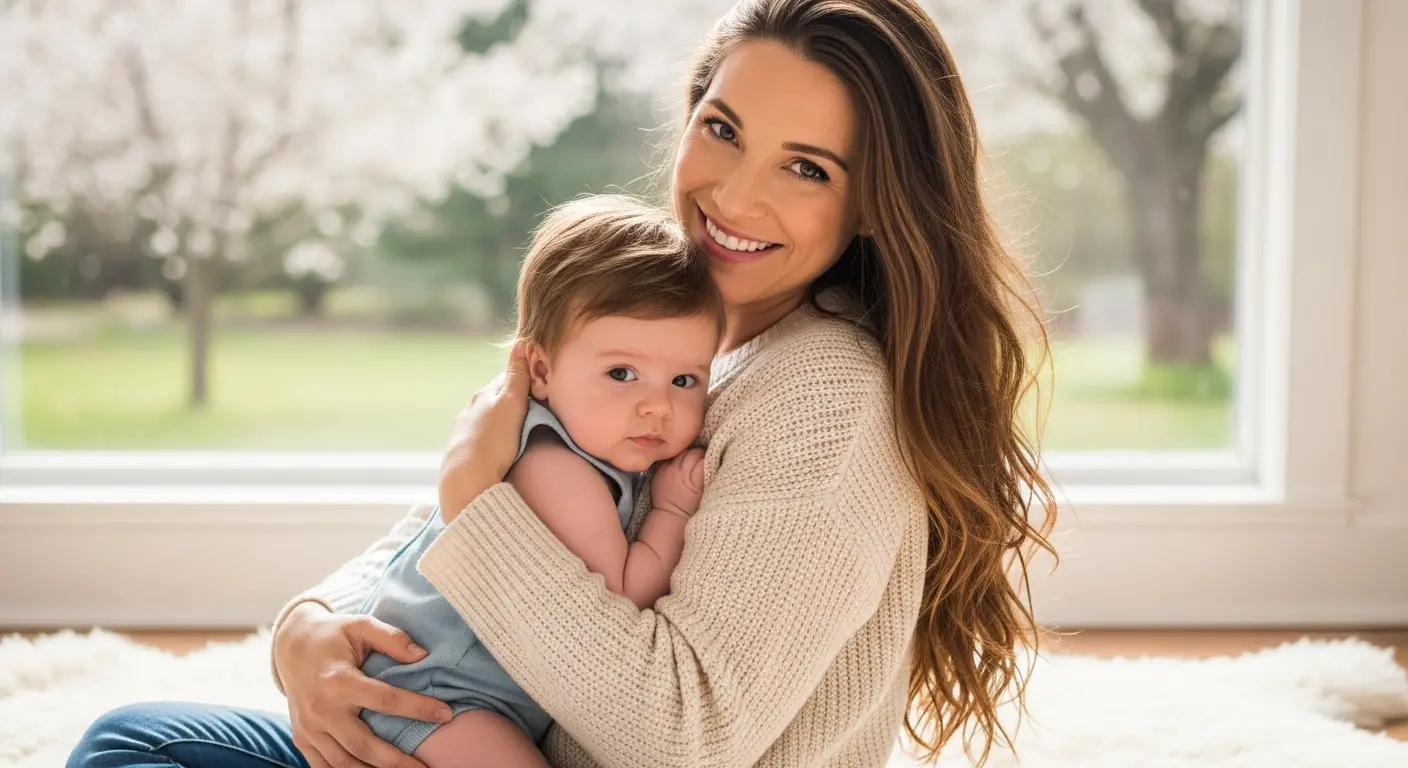 Mother tenderly holding baby in loving embrace for beautiful 8K bonding portrait created with Gemini AI