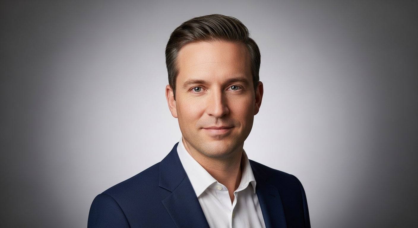 Professional corporate headshot with confident expression and clean background created using Gemini AI