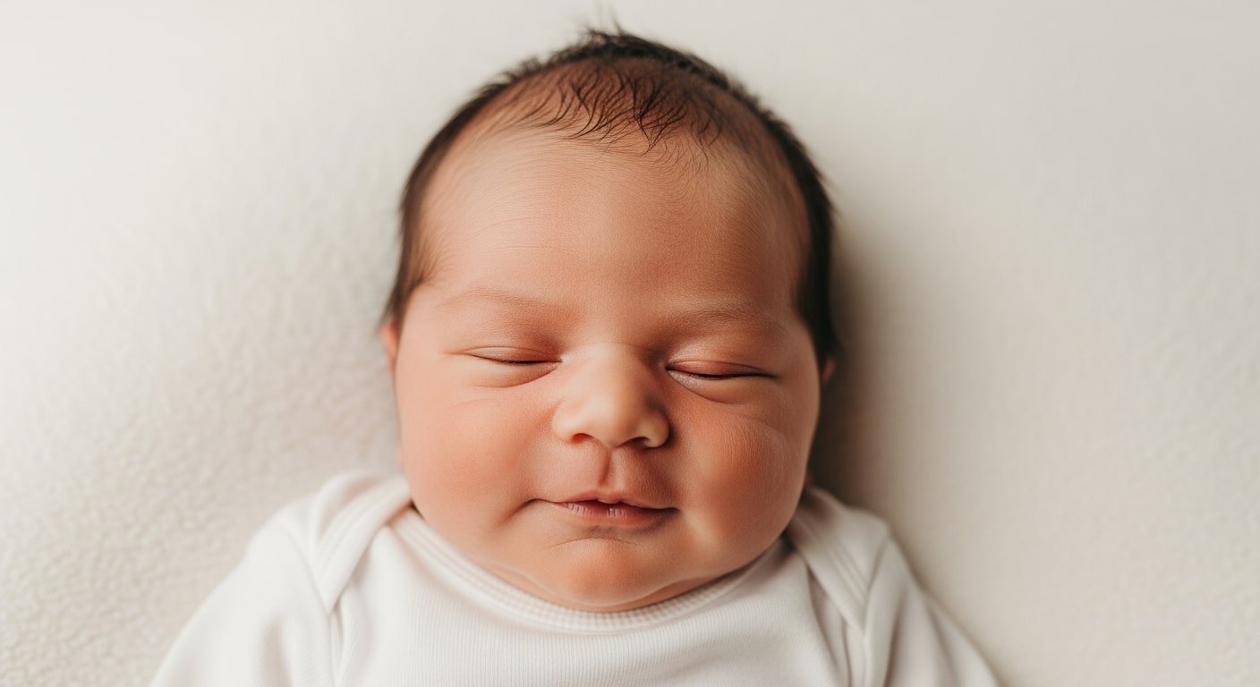 AI-generated future baby prediction portrait showing realistic infant with blended parent features created with Gemini AI