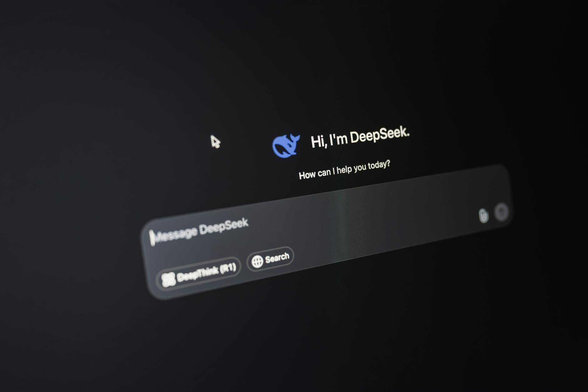 Close-up of DeepSeek AI interface on a dark screen highlighting chat functionality. — pijushsaha.com