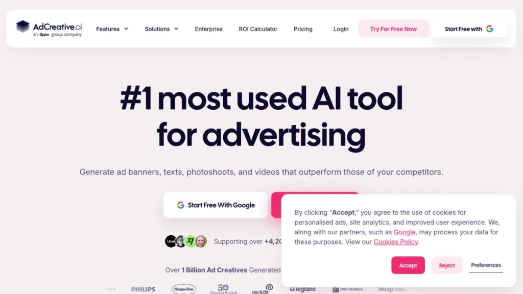 AdCreative.ai homepage screenshot