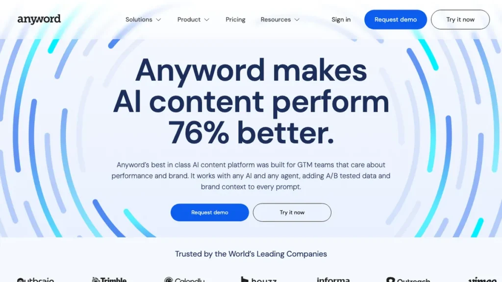 Anyword homepage screenshot