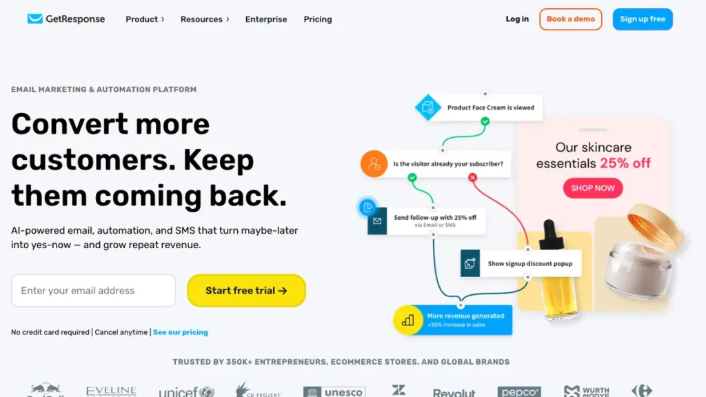 GetResponse homepage screenshot