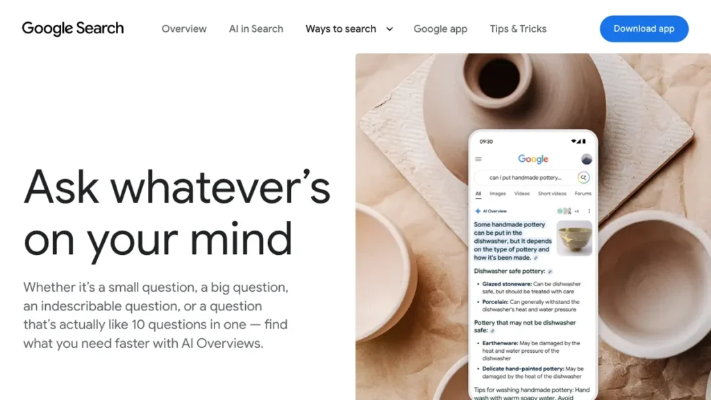 Google AI Overviews homepage screenshot