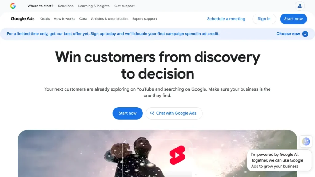 Google Smart Bidding and Responsive Search Ads homepage screenshot