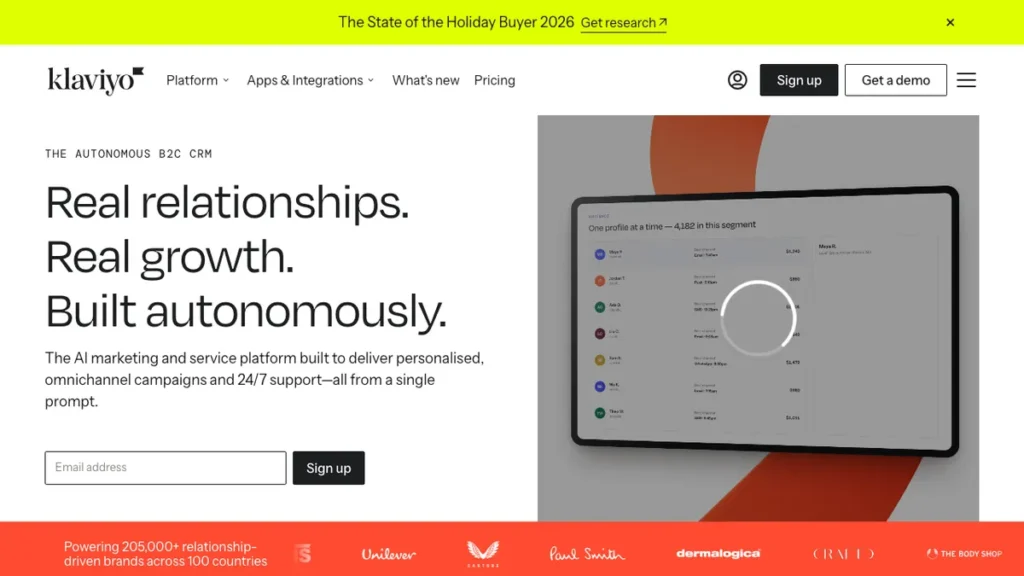 Klaviyo AI homepage screenshot