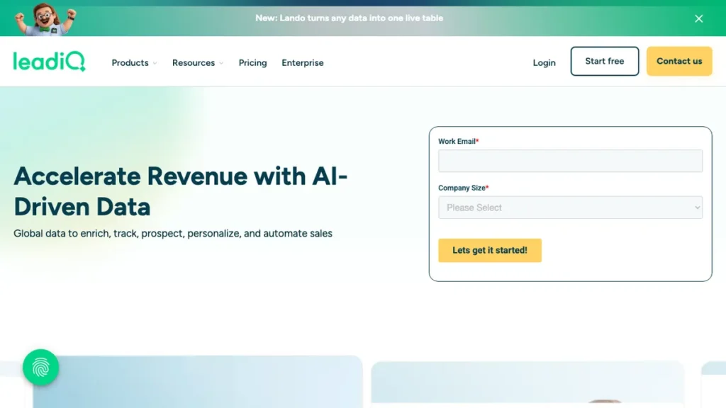 LeadIQ homepage screenshot