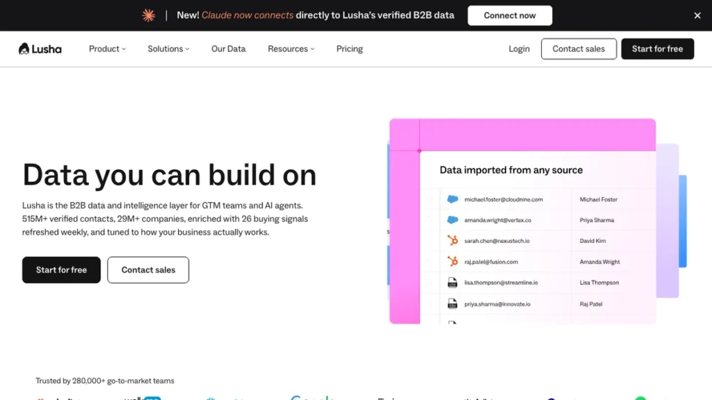Lusha homepage screenshot