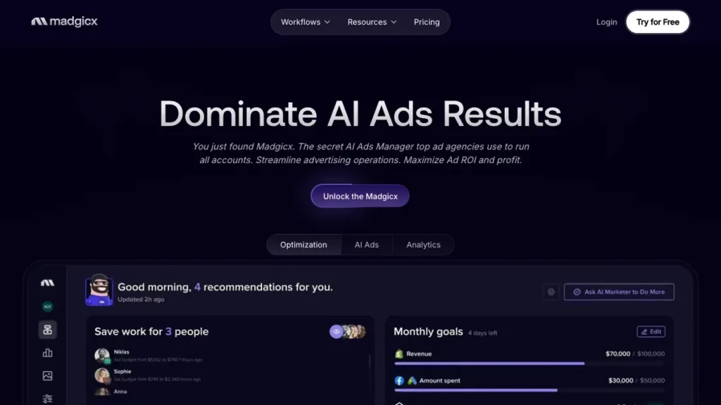 Madgicx homepage screenshot