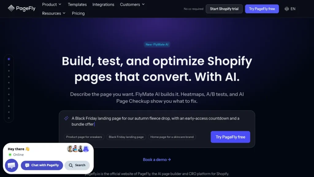 PageFly homepage screenshot