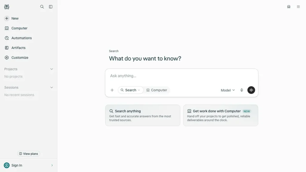 Perplexity AI homepage screenshot