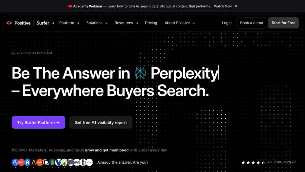 Surfer SEO homepage screenshot