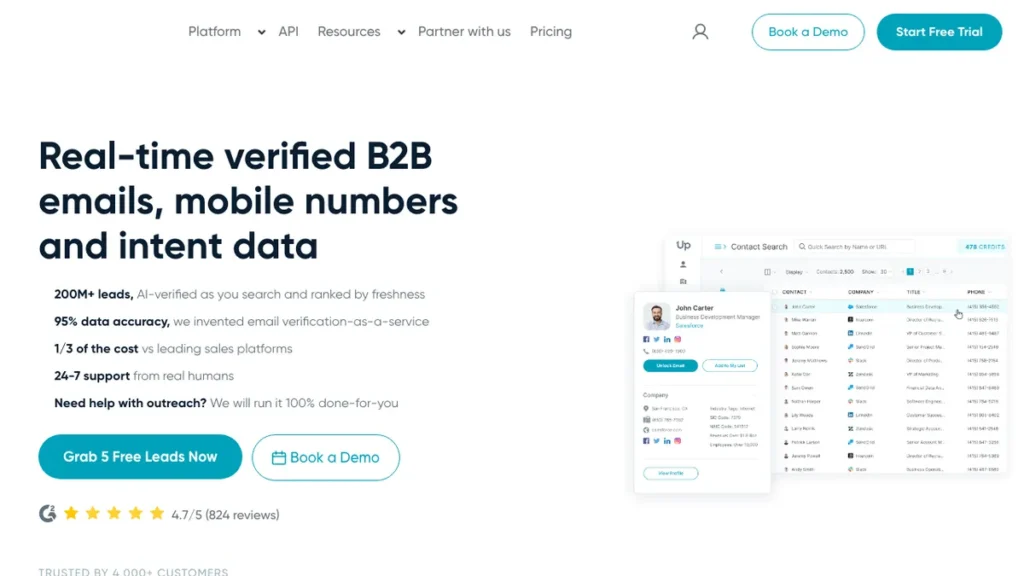 UpLead homepage screenshot