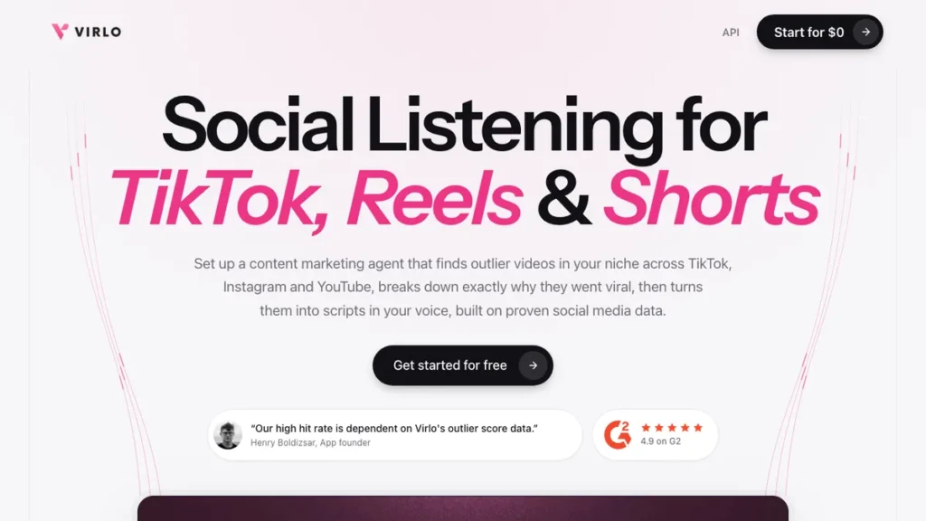 Virlo homepage screenshot