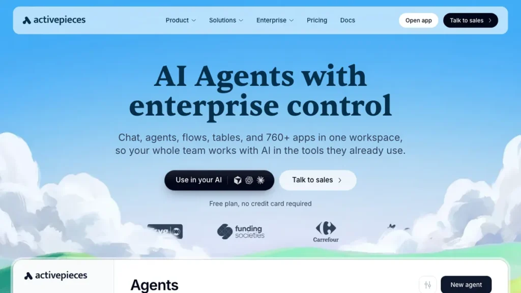 Activepieces homepage screenshot