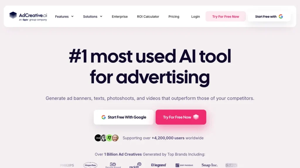 AdCreative.ai homepage screenshot