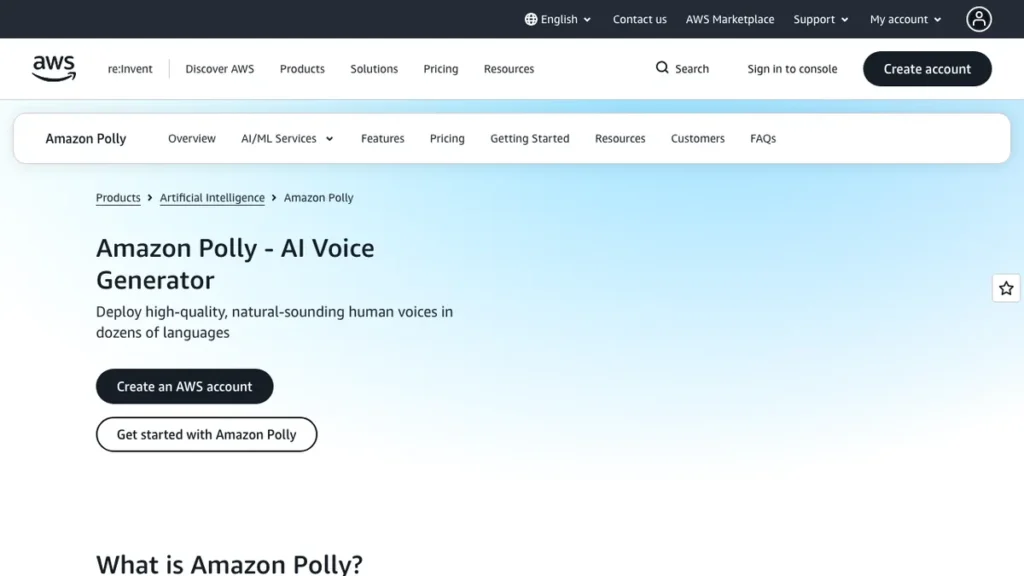 Amazon Polly homepage screenshot