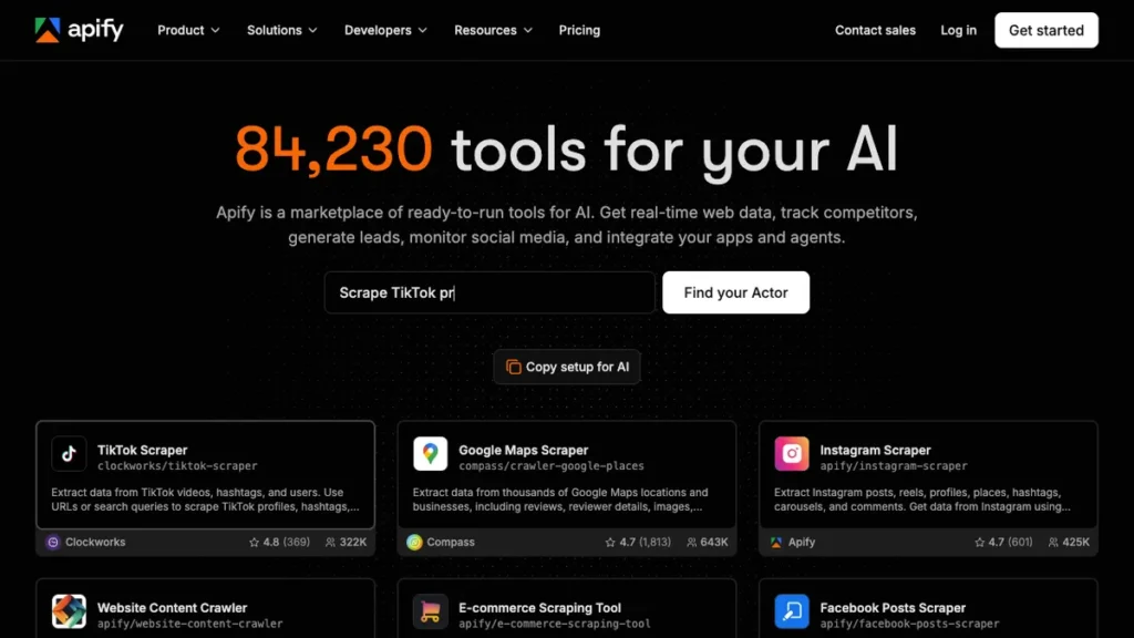 Apify homepage screenshot