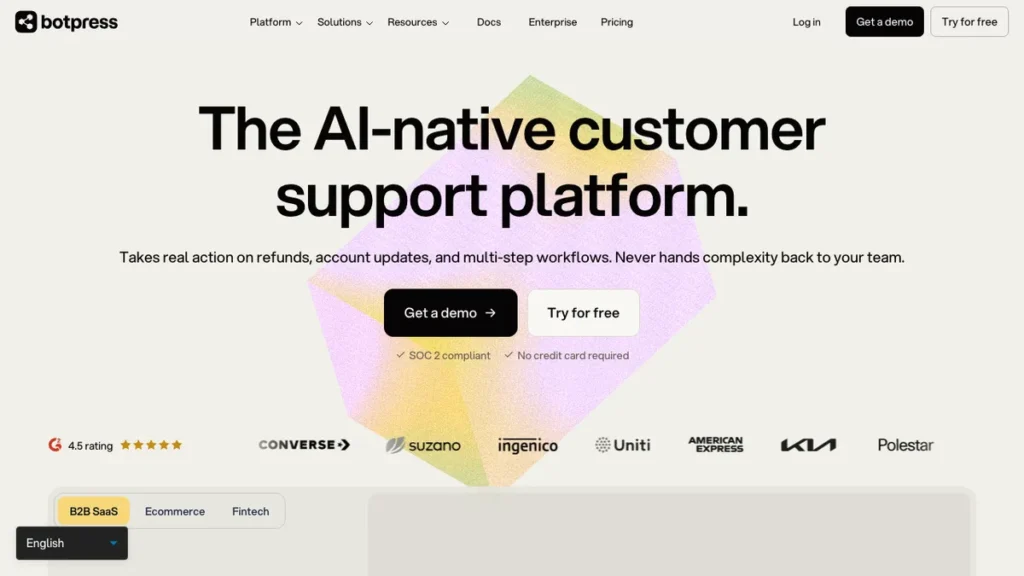 Botpress homepage screenshot