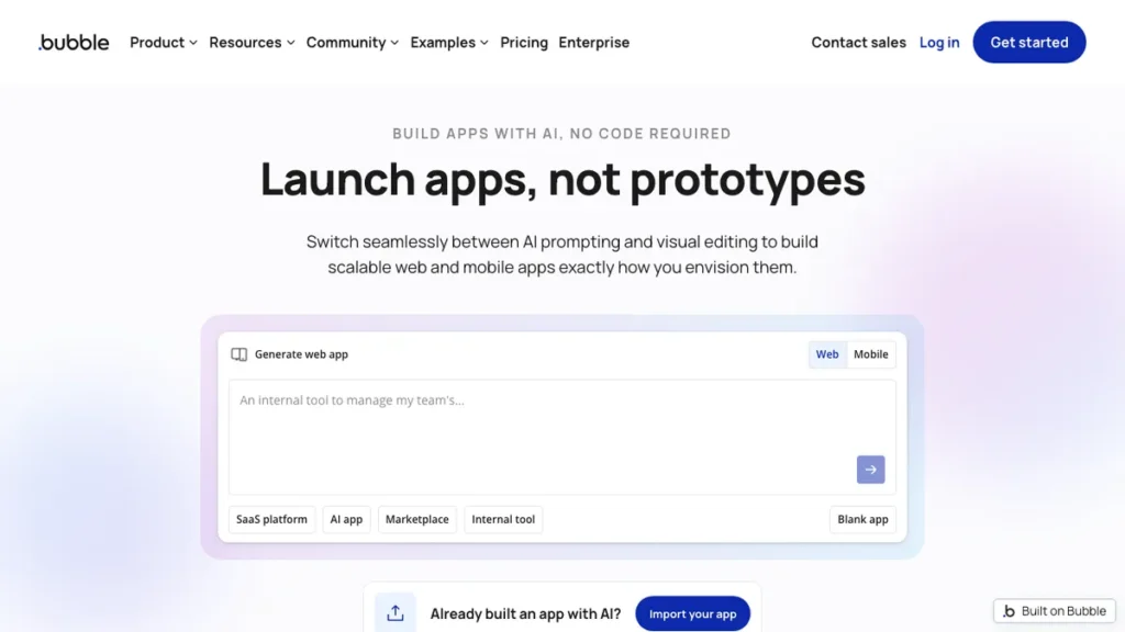 Bubble homepage screenshot