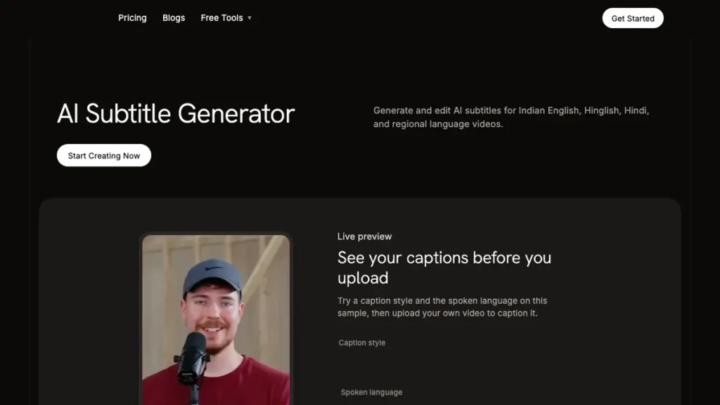 CapsAI homepage screenshot