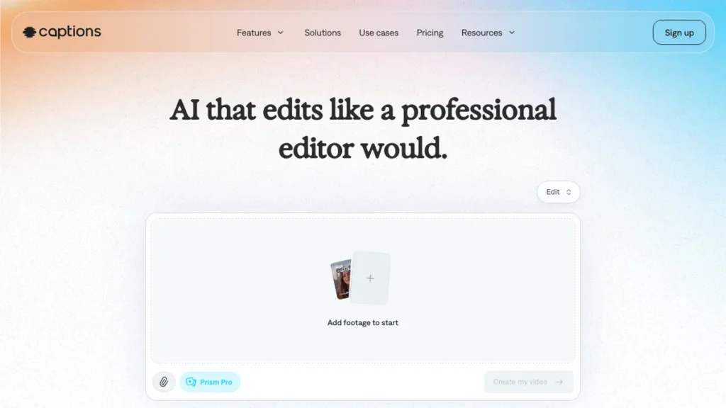 Captions homepage screenshot