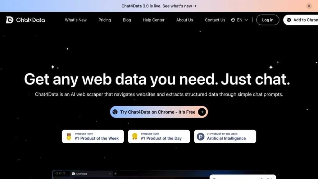Chat4Data homepage screenshot