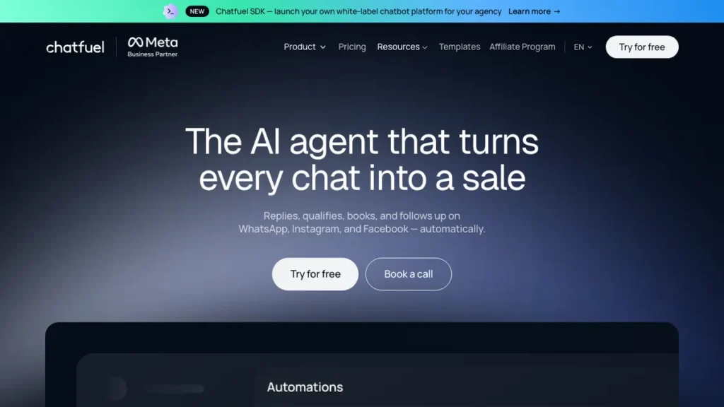 Chatfuel homepage screenshot
