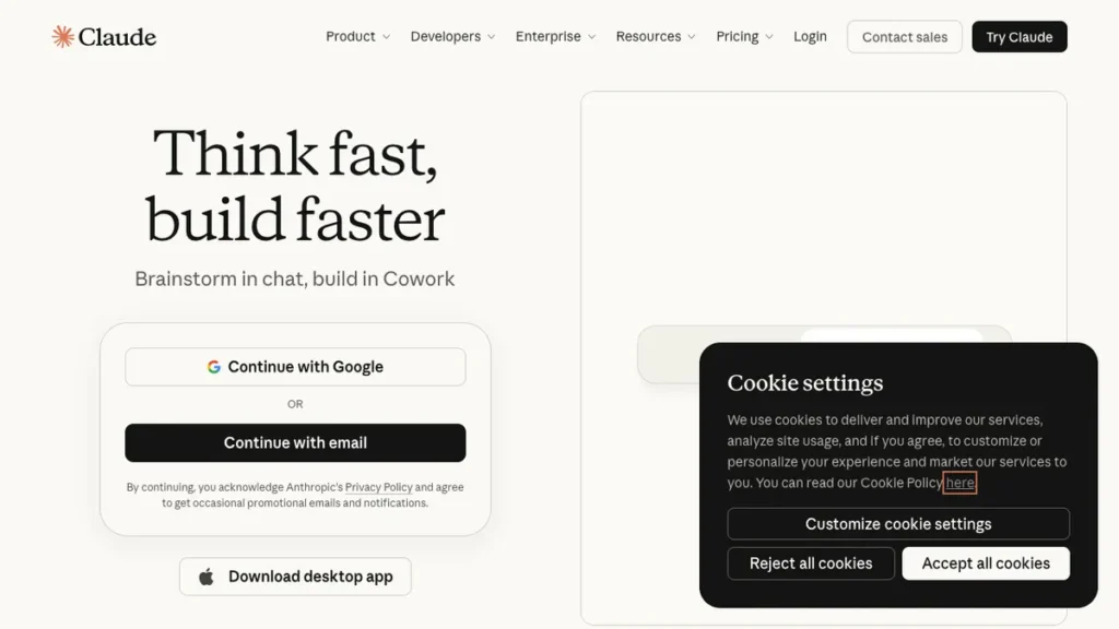Claude homepage screenshot