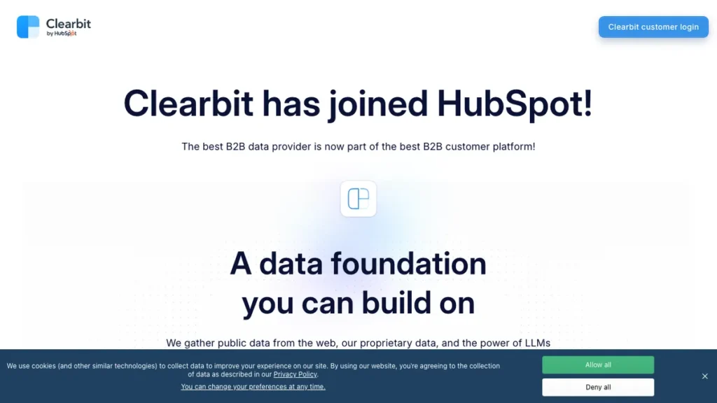 Clearbit homepage screenshot