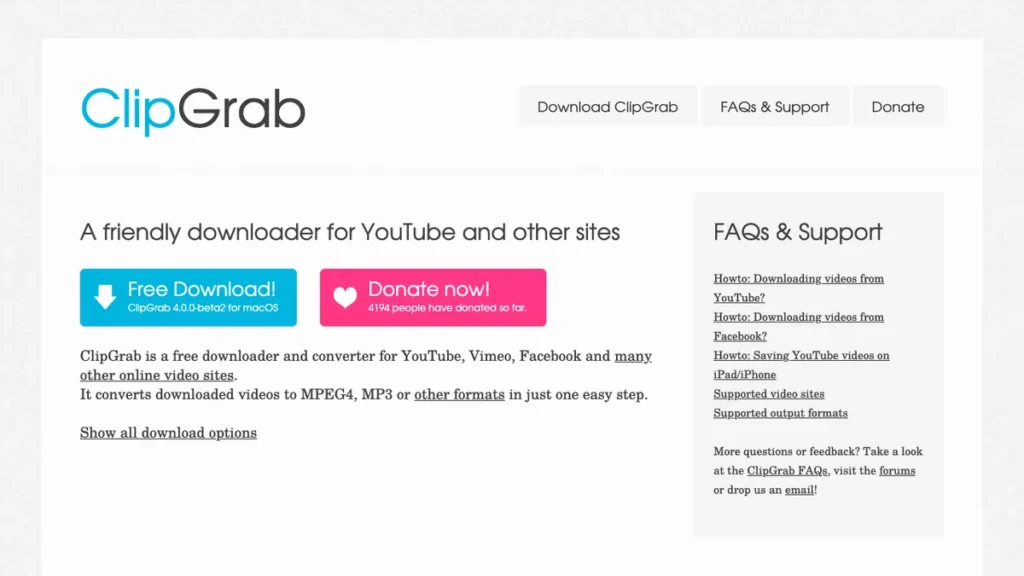 ClipGrab homepage screenshot