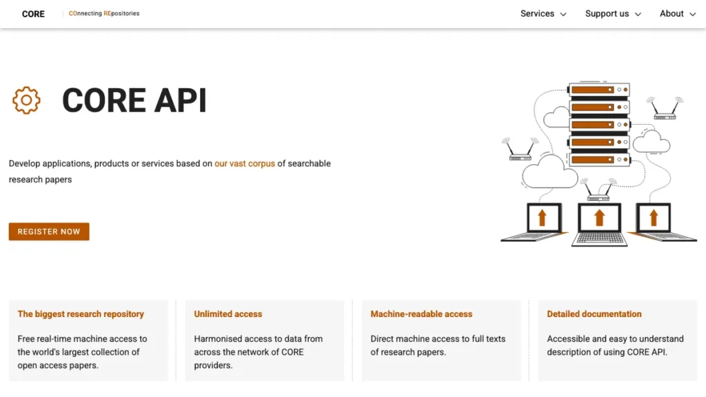 CORE API homepage screenshot