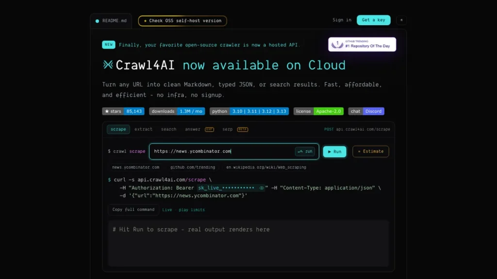 Crawl4AI homepage screenshot