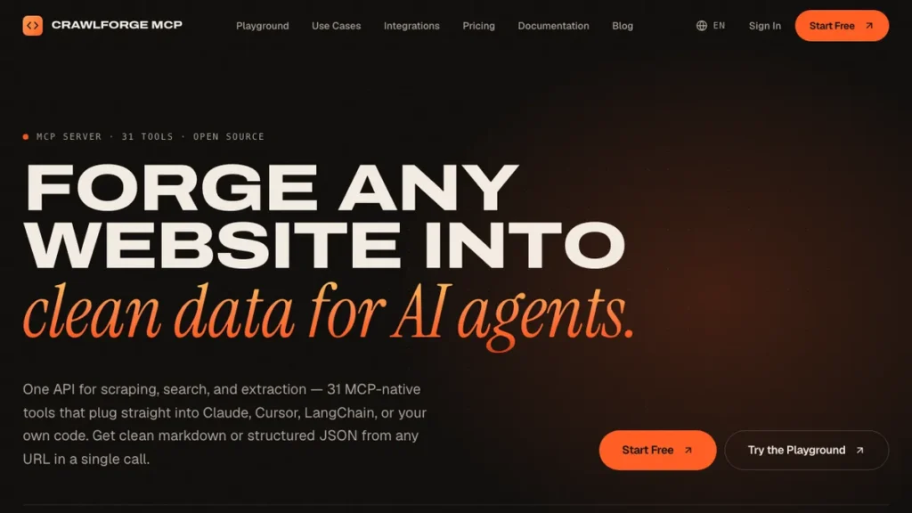 CrawlForge homepage screenshot