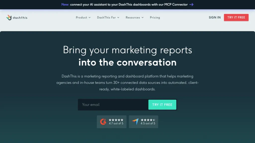 DashThis homepage screenshot