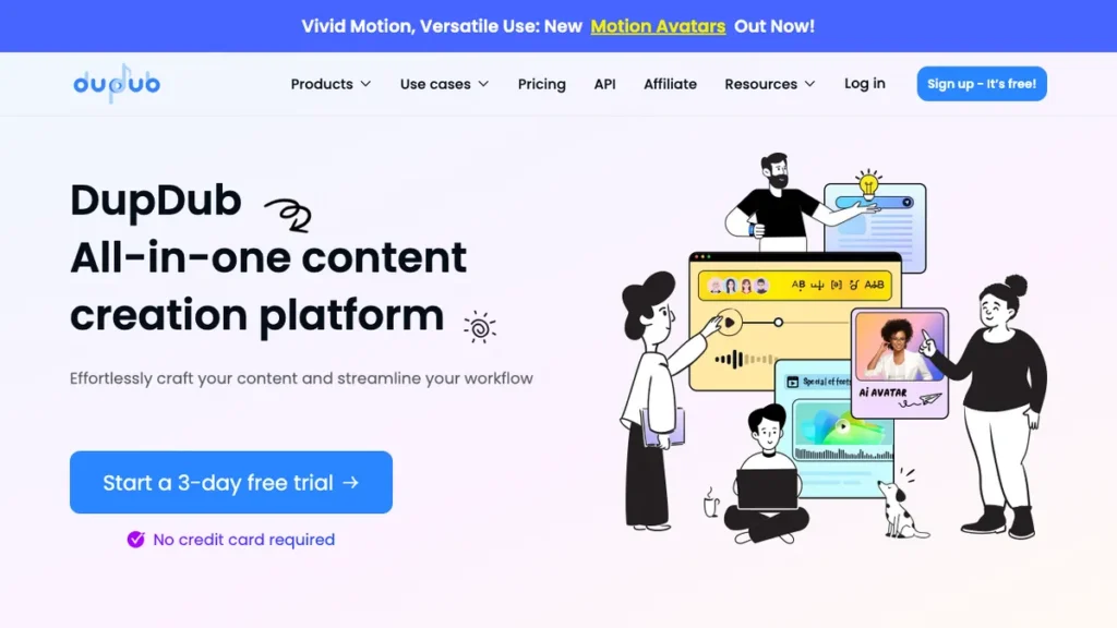 DupDub homepage screenshot