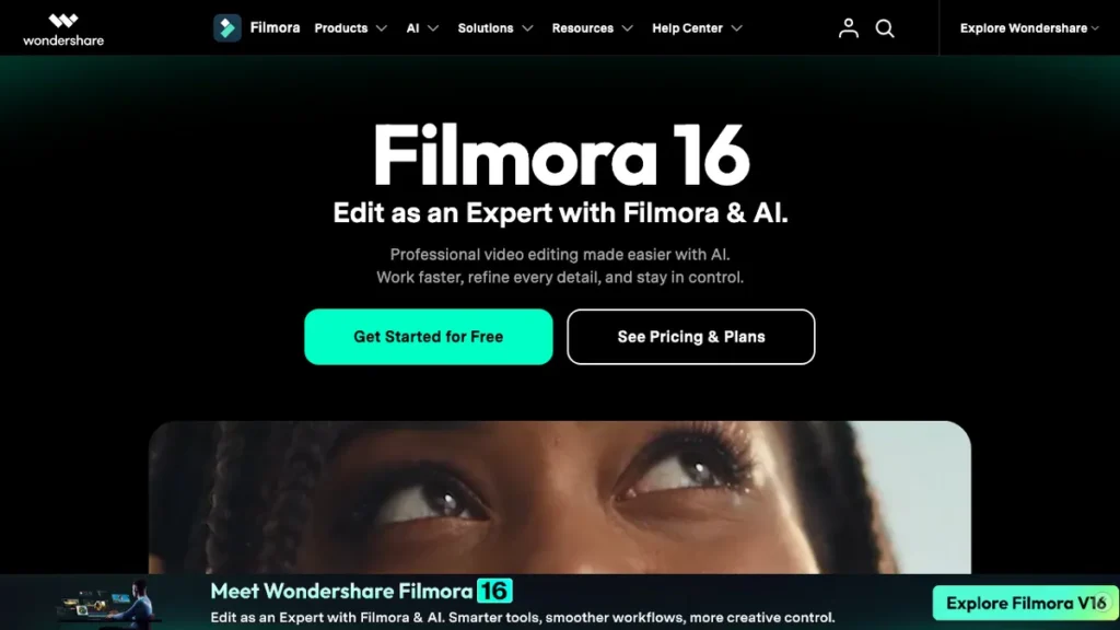 Filmora homepage screenshot