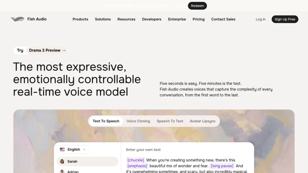 Fish Audio homepage screenshot