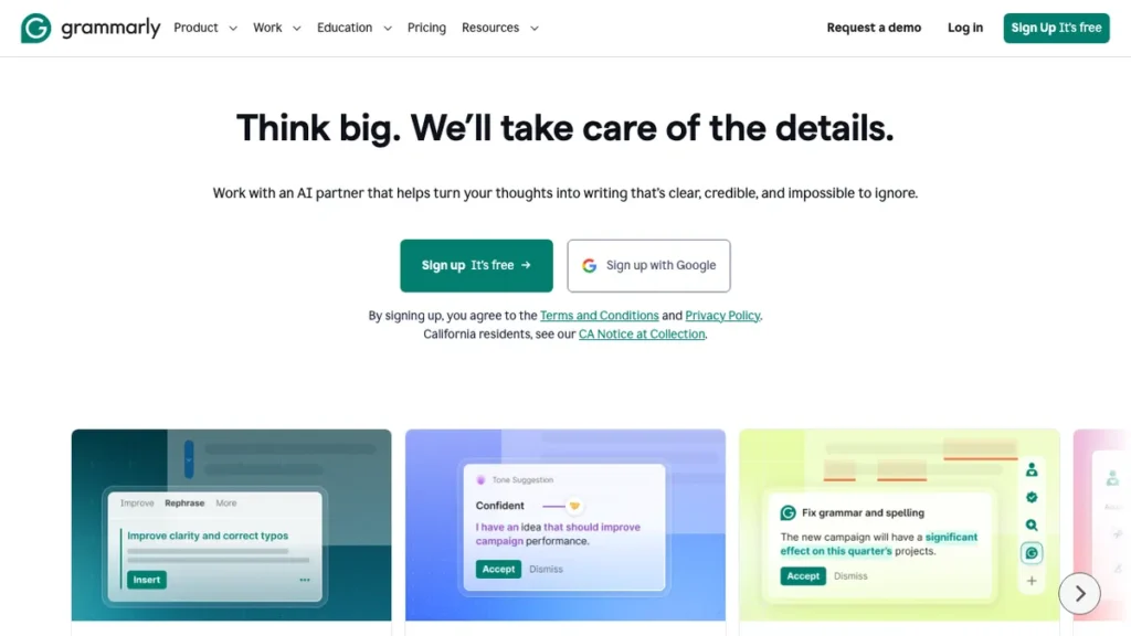 Grammarly homepage screenshot