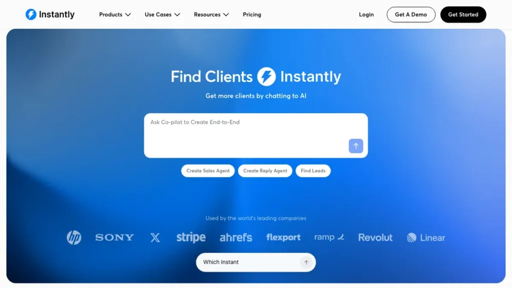 Instantly homepage screenshot
