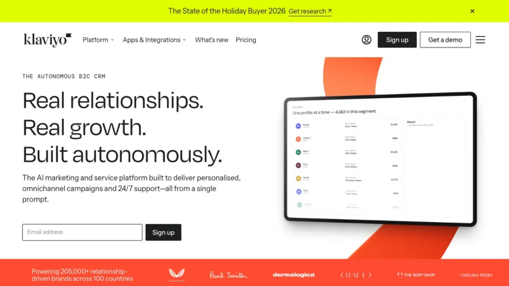 Klaviyo homepage screenshot
