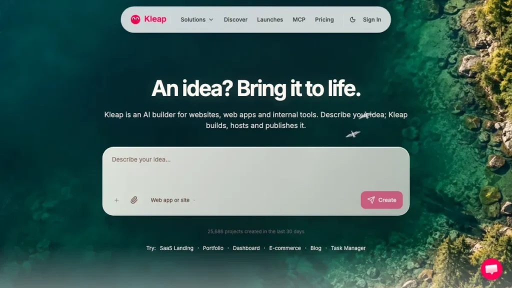 Kleap homepage screenshot
