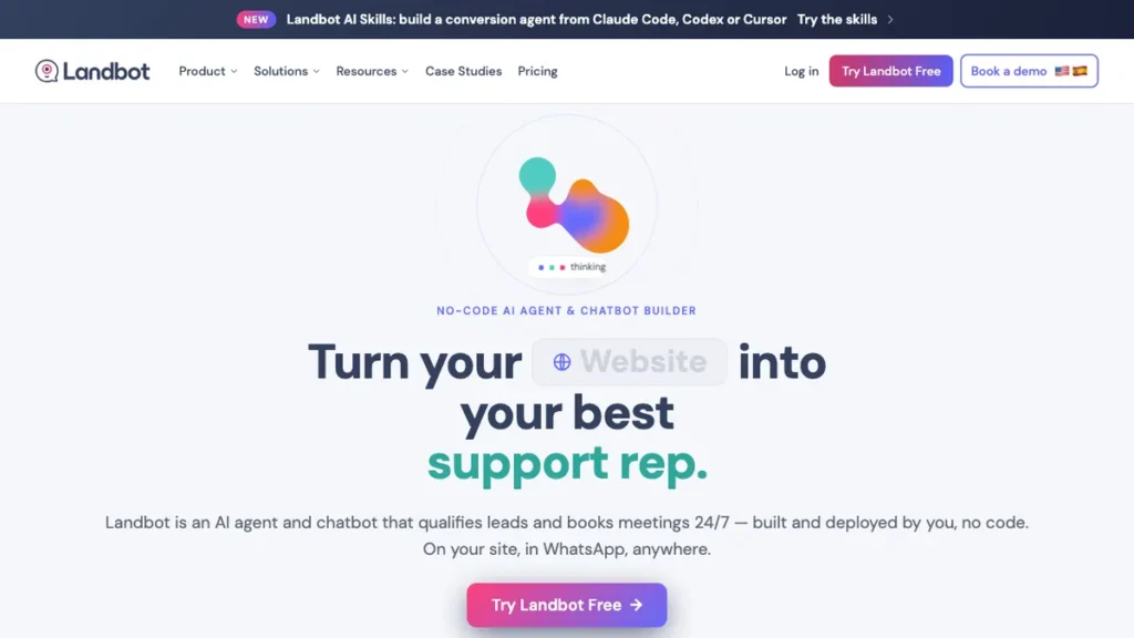 Landbot homepage screenshot