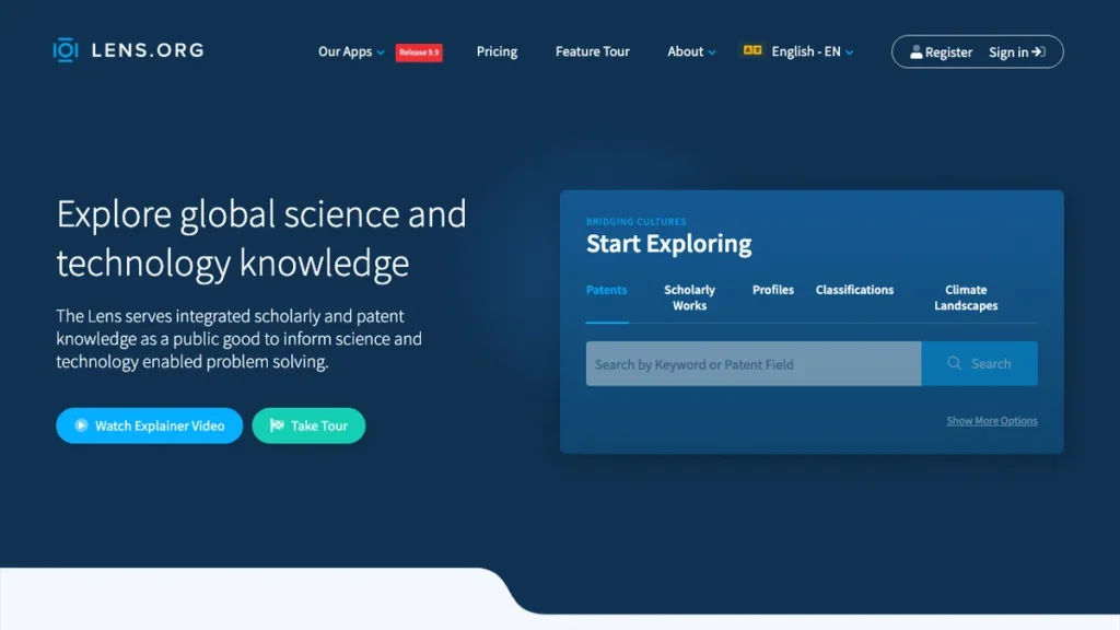Lens.org homepage screenshot